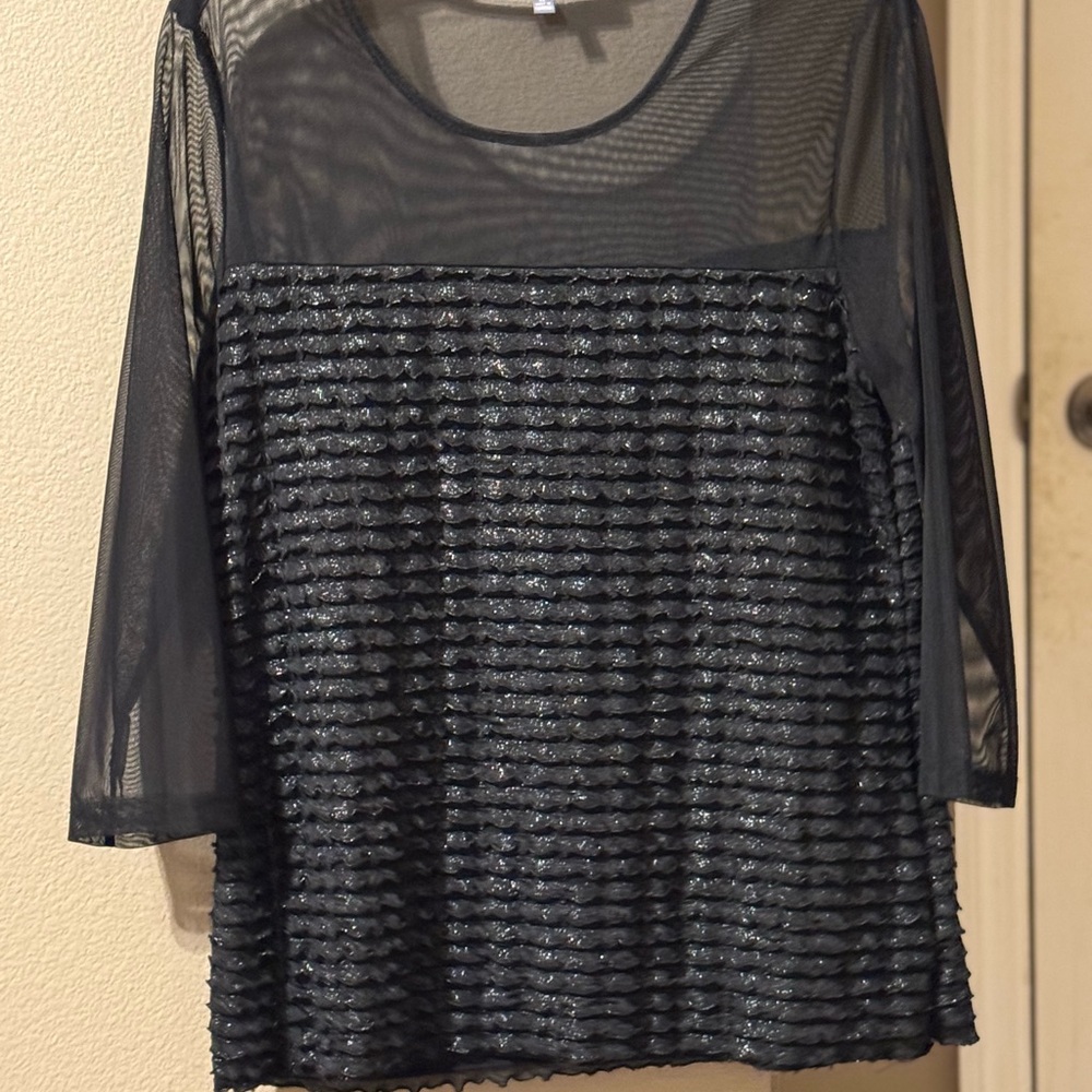 NY Collection Black Sheer Textured Blouse